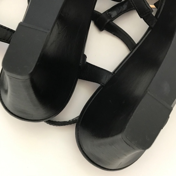 LAUREN RALPH LAUREN Elina Leather Heeled Wedge Sandals Black Women’s Size 9.5 - Picture 14 of 16